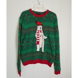 Blizzard Bay Men's Ugly Christmas Sweater Polar Bear Size Small Green